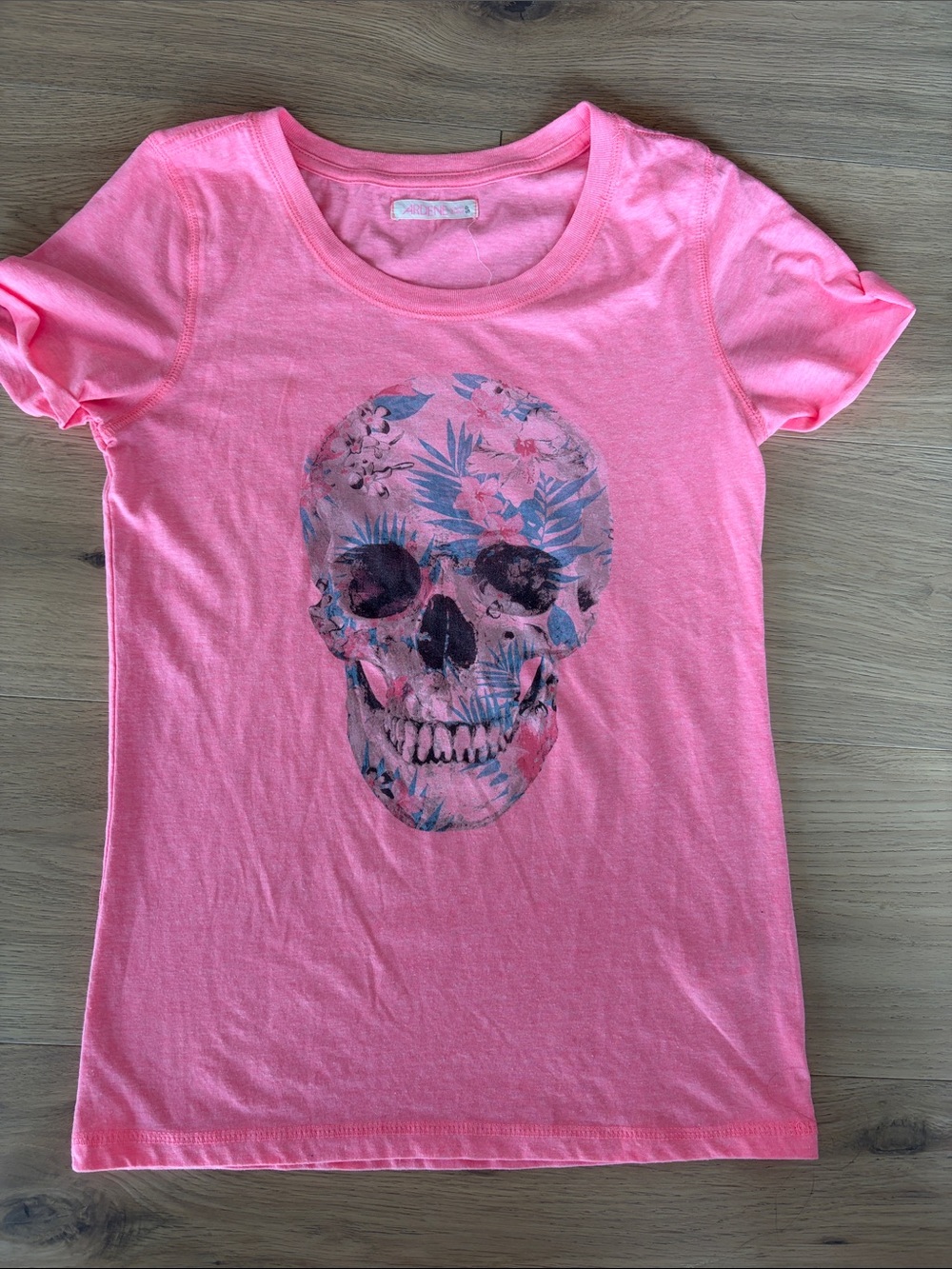 Ardene pink floral skull T-shirt